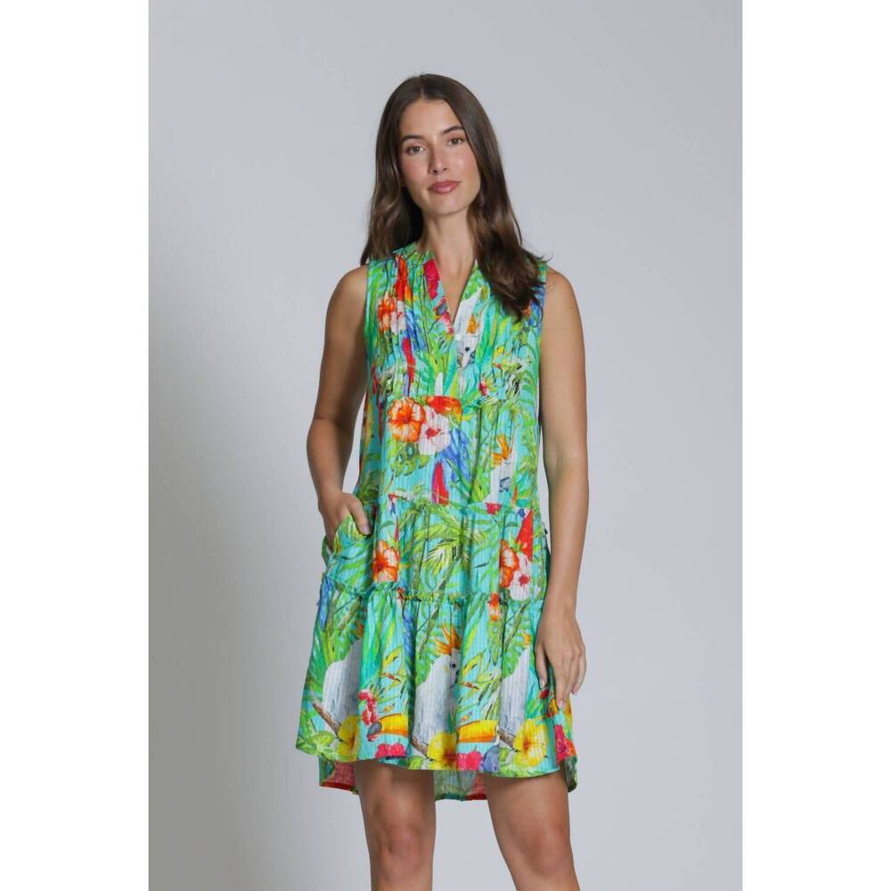 NEW APNY pin-tuck detailing sleeveless mini dress in parrot bay